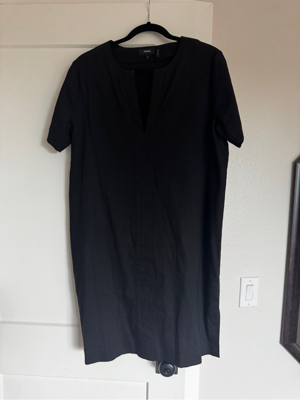 Theory Linen Black Short-Sleeve Shift Dress